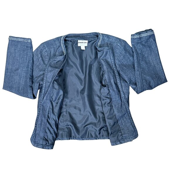 Christopher & Banks Open Front Denim Jacket Braided Silver Thread Trim - Large - Picture 4 of 10